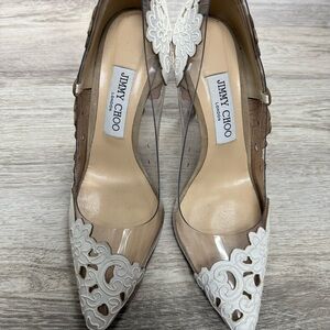 Jimmy Choo Beige and White Lace Heels